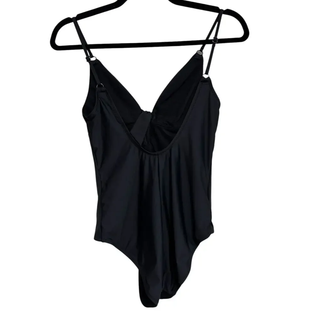 Sunseeker Tie Front One Piece Swimsuit in Black - Size 6